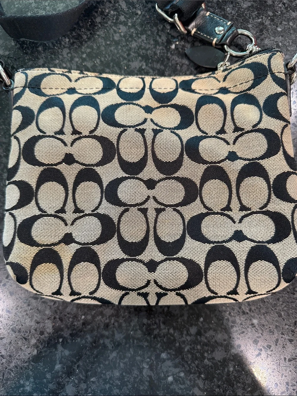 Coach Black and Tan Logo Crossbody with Front Turn-Lock Pocket